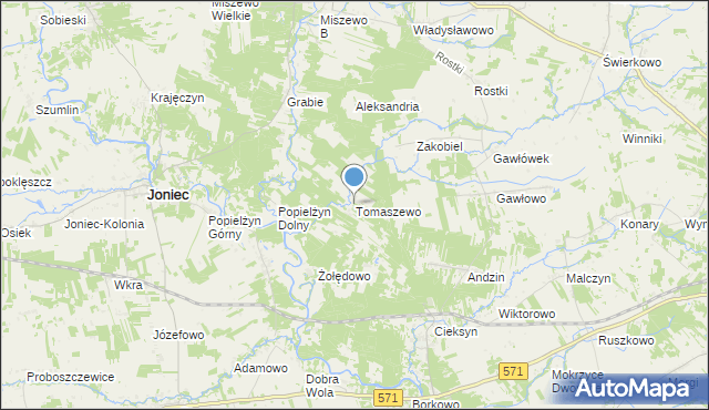 mapa Tomaszewo, Tomaszewo gmina Nowe Miasto na mapie Targeo